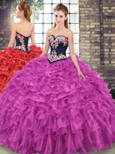 Simple Fuchsia Quince Ball Gowns Sweetheart Sleeveless Sweep Train Lace Up
