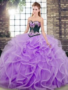 Customized Ball Gowns Sleeveless Lavender Sweet 16 Quinceanera Dress Sweep Train Lace Up