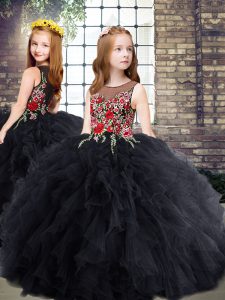 Gorgeous Floor Length Black Little Girls Pageant Gowns Scoop Sleeveless Zipper