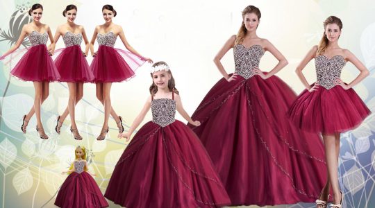 Hot Sale Beading Vestidos de Quinceanera Red Lace Up Sleeveless Floor Length