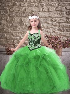 Adorable Floor Length Green Little Girls Pageant Dress Straps Sleeveless Lace Up