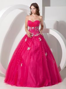 New Style Hot Pink Appliques and Beading Dress for Quinceanera