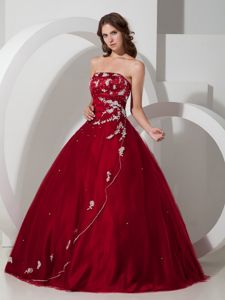 Wine Red Beading Quinceanera Dress with White Appliques and Apron