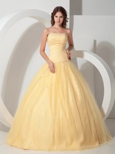 Light Yellow Beading Bodice for 2013 Quinceanera Dress with Pleating