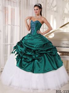 Green Taffeta and White Tulle for Appliques Dresses for Quinceanera