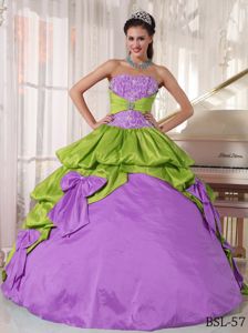 Spring Green and Purple Quinceanera Gowns with Ruffles Overlay