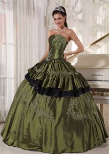 Pleating and Ruffles Overlay Beading Sweet 16 Dresses in Olive Green