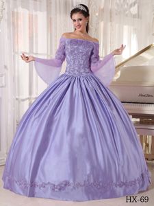 off the Shoulder with Long Sleeves Appliques Dresses 15 in Lavender