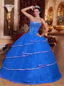 Blue Beading 2013 Quinceanera Dress with Different Shade Hemline