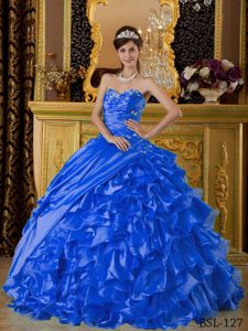 Alison Lohman Royal Blue Appliques Ruching Quinceanera Gown Dresses with Ruffles