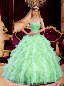 Pretty Sweetheart Apple Green Beaded Ruffled Quinceanera Dress