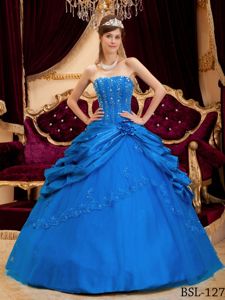 Classy Ball Gown Strapless Appliqued Beaded Blue Sweet 16 Dress