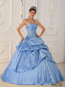Plus Size Ball Gown Pick-ups Beaded Baby Blue Sweet 16 Dresses
