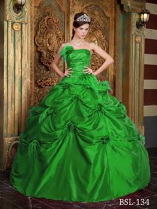 New Arrival Pick-ups Beaded Green Feather Quinceanera Dresses