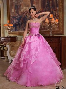 Impressive Rose Pink Appliqued Beaded Quinceanera Gown Online