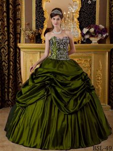 Sweetheart Pick-ups Beaded Olive Green Sweet 15 Birthday Dress