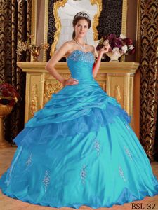 Classy Aqua Blue Sweetheart Floor-length Appliqued Quinceanera Dress