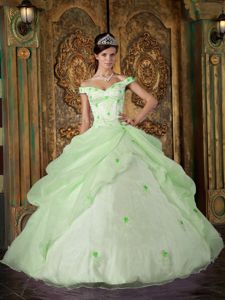 Off The Shoulder Appliqued Apple Green Sweet 16 Birthday Dress