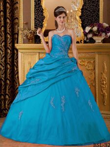 New Style Ball Gown Sweetheart Appliqued Teal Dress for Quince