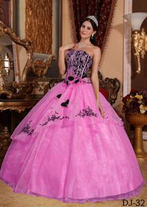 Impressive Corset Back Rose Pink Sweet 16 Dress with Embroidery