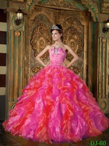 2012 Most Popular Appliqued Hot Pink Ruffled Dress for Quince