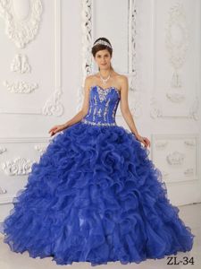 Plus Size Sweetheart Appliqued Ruffled Royal Blue Dress for Sweet 15
