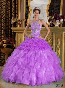 Custom Made one Shoulder Appliqued Lilac Sweet 15 Dresses