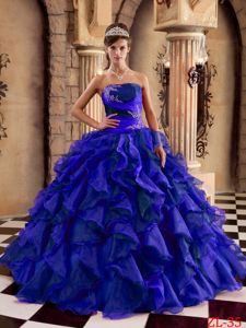 New Style Strapless Blue Ruffled Appliqued Quinceanera Dresses