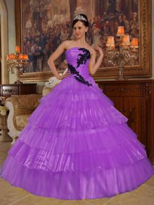 Puffy Light Purple Appliqued Pleated Layers Sweet 15/16 Dresses