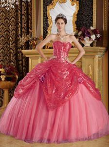 Beautiful Corset Back Sequins Coral Red Dresses for Sweet 16