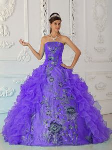 Ball Gown Embroidery Ruffled Light Purple Sweet Sixteen Dresses