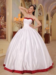 Plus Size Simple Ball Gown White Sweet 15 Dresses with Red Hem