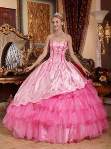 High-Class Corset Back Rose Pink Ruffled Sweet 15 Dress on Sale