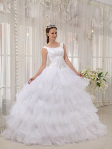 Dreamy Scoop Ball Gown Appliqued White Dresses for Sweet 16