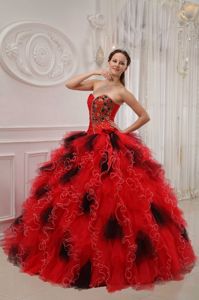 Brand New Stylish Beaded Ruffled Black and Red Quinces expo in San Fernando Valley