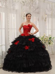 Red and Black Sweet 16 Dress with Attachable Halter and Flowers