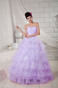 Best Lilac Ball Gown Sweetheart Multi-tiered Quinceanera Gown