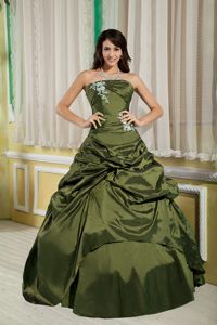 Olive Green A-line Strapless Quinceanera Dresses with Pick-ups