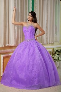 Lilac Strapless Beading Puffy Organza Quinceanera Dresses