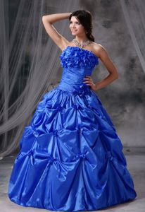 Royal Blue Hand Made Flowers and Pick-ups Sweet 15 Dresses