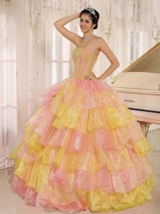 Popular Colorful Ruffled Layers and Appliques Quinceanera Gown