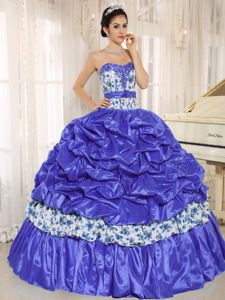 New Blue Pick-ups Beaded and Pleated Printing Sweet 15 Dresses