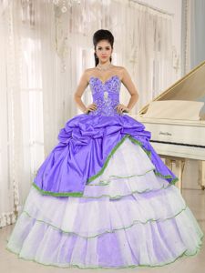 Purple and White Sweetheart Pick-ups Beaded Sweet 15 Dresses