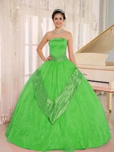 Perfect Puffy Spring Green Strapless Beading Quinceanera Dresses