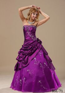 Fuchsia Strapless Princess Pick-ups Embroidery Sweet 15 Dresses