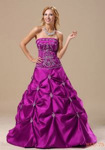 Best Strapless A-line Fuchsia Pick-ups and Appliques Quince Dresses