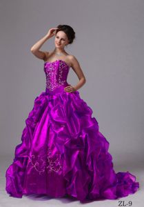 New Fuchsia Sweetheart Embroidery Pick-ups Quinceanera Dresses