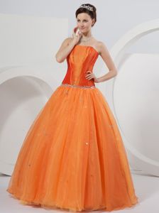 Orange Strapless Sequins Princess Sweet 15 Dresses Beading Waist