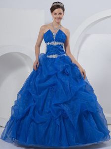 Royal Blue Pick-ups Hand Made Flowers Beading Dress for Quince