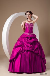 Elegant Fuchsia Sweetheart Pick-ups and Pleats Dress for Quince